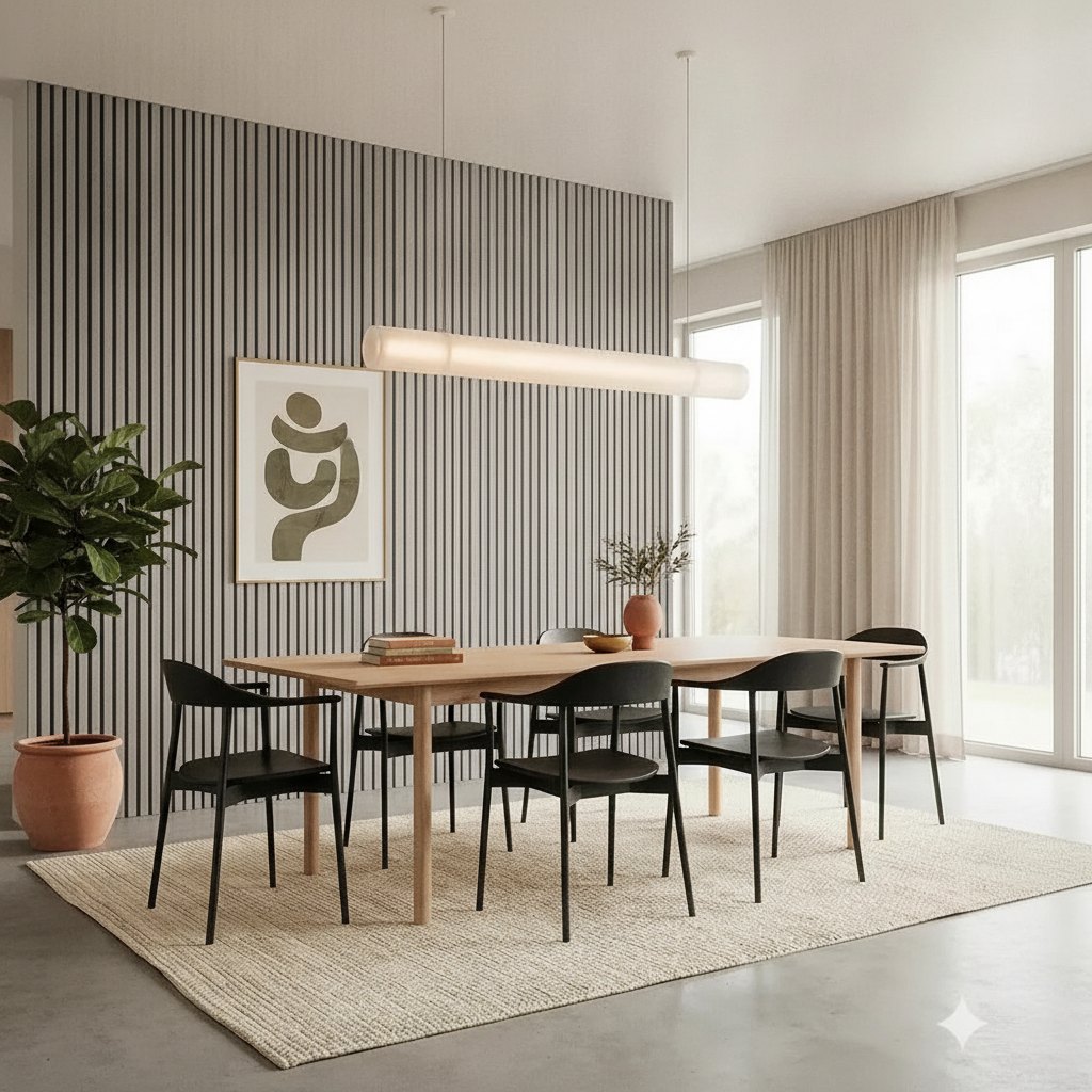 Mid-Century Wood Slat Panels — 106 × 43 in — Gray
