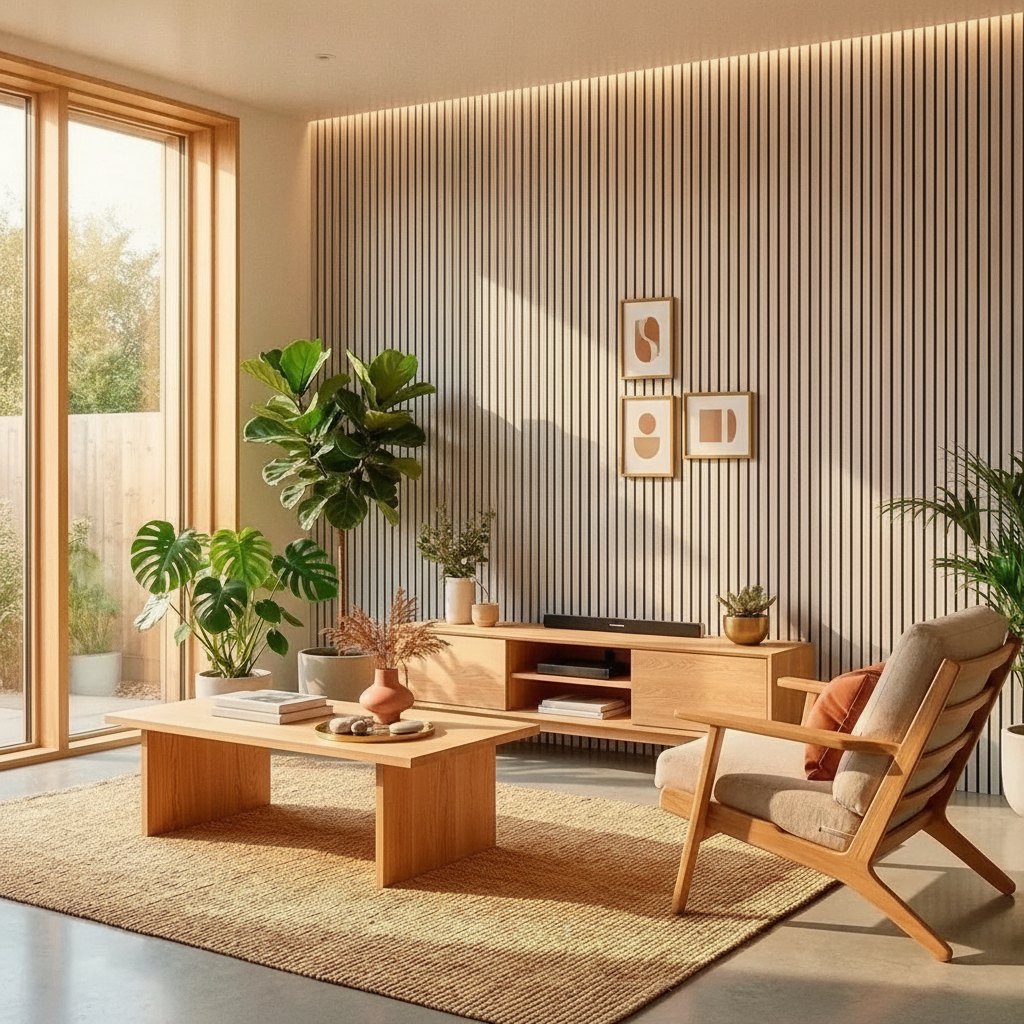 Mid-Century Wood Slat Panels — 106 × 43 in — Sand