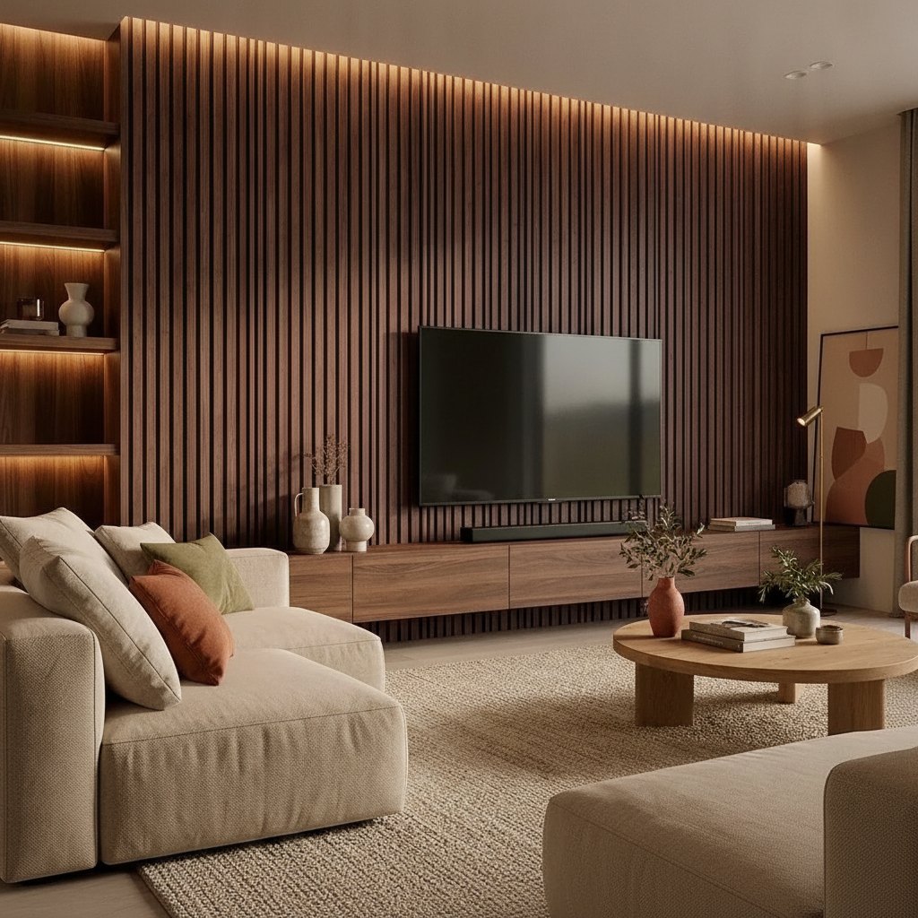 Mid-Century Wood Slat Panels — 106 × 43 in — Walnut